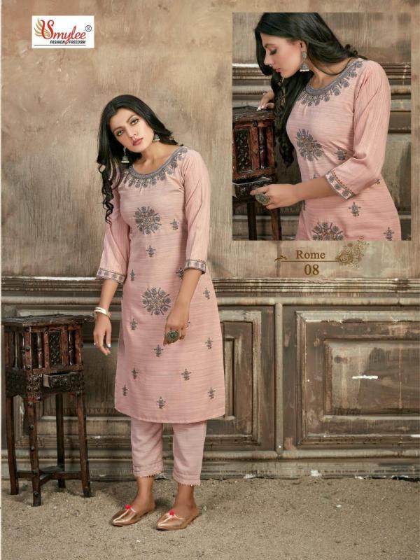 Smylee Rome Designer Rayon Embroidery Kurti With Pant Set